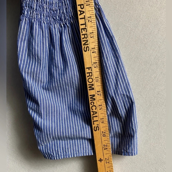 BeachLunchLounge Anthropologie  Cotton Blue/White Striped Bell Sleeve Dress Sz M - Picture 8 of 9